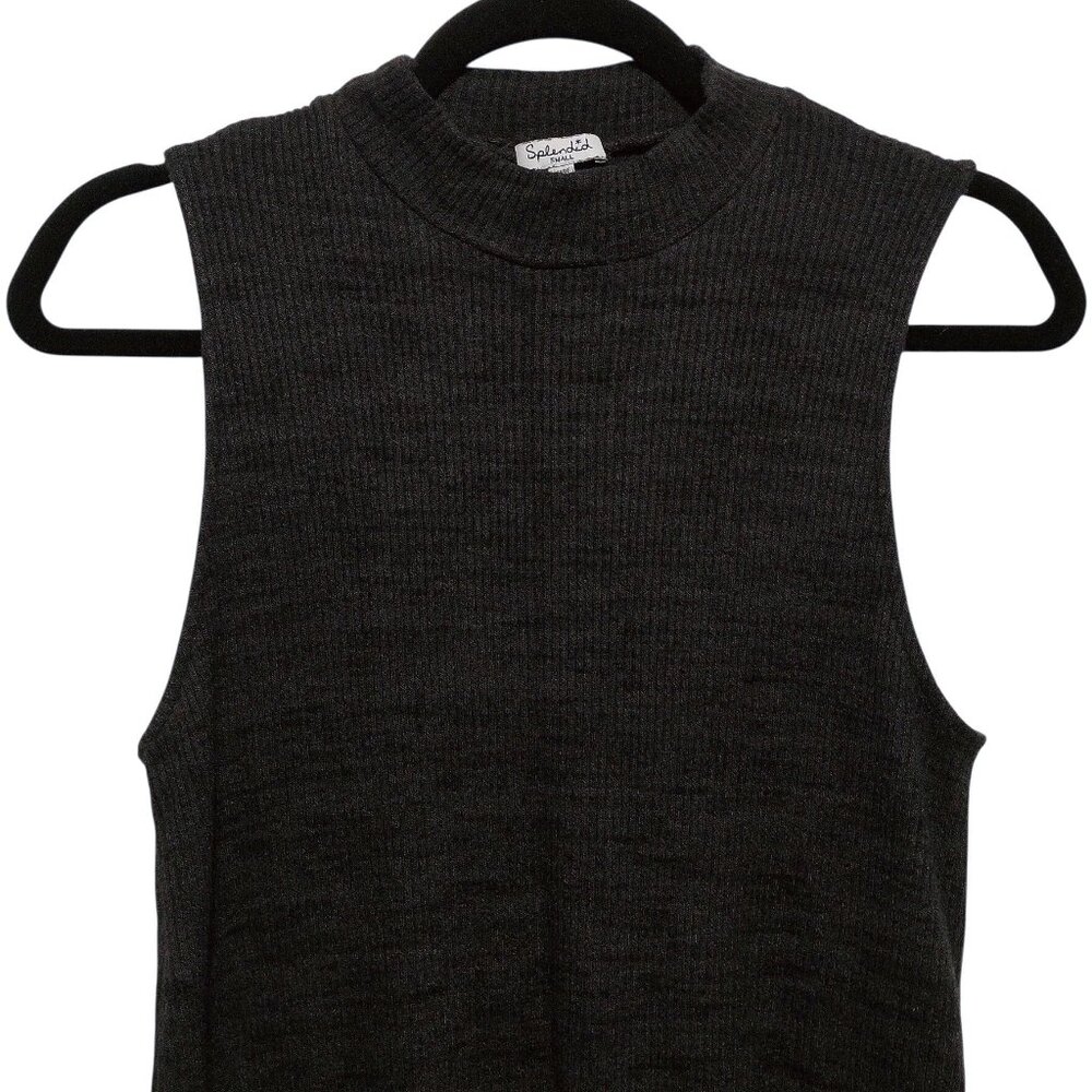 Splendid Solid Black Ribbed Mock Neck Sleeveless … - image 5